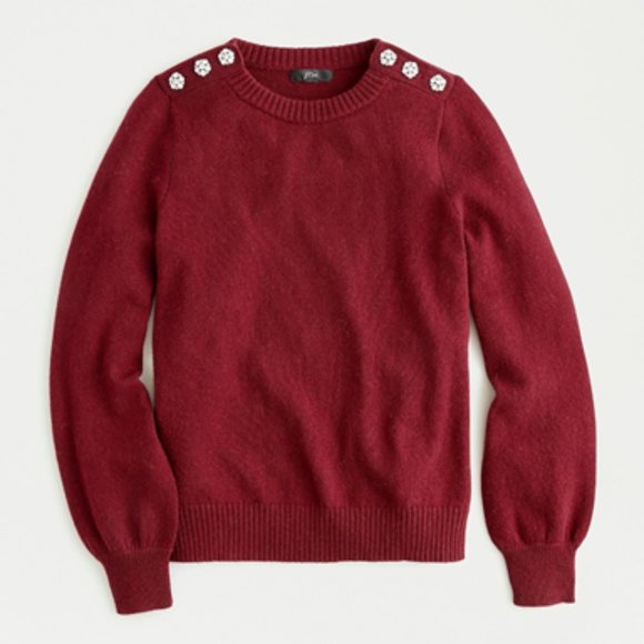 NWT J. Crew Crewneck Sweater with Jeweled Buttons - Picture 3 of 8
